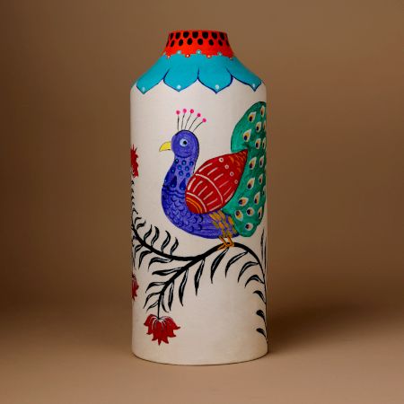 Handcrafted Ceramic Madhubani Peacock Decorative Art Vase